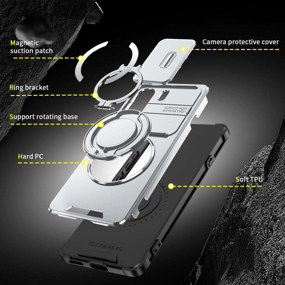 For Tecno Camon 40 Pro 4G Sliding Camshield Ring Holder Phone Case - Silver - EDA010162901G