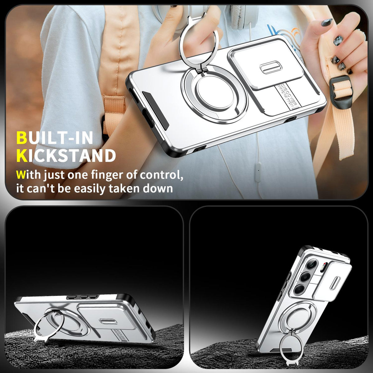 For Tecno Camon 40 Pro 4G Sliding Camshield Ring Holder Phone Case - Silver - EDA010162901G