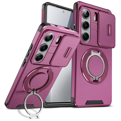 For Tecno Camon 40 Pro 4G Sliding Camshield Ring Holder Phone Case - Cherry Red - EDA010162901H