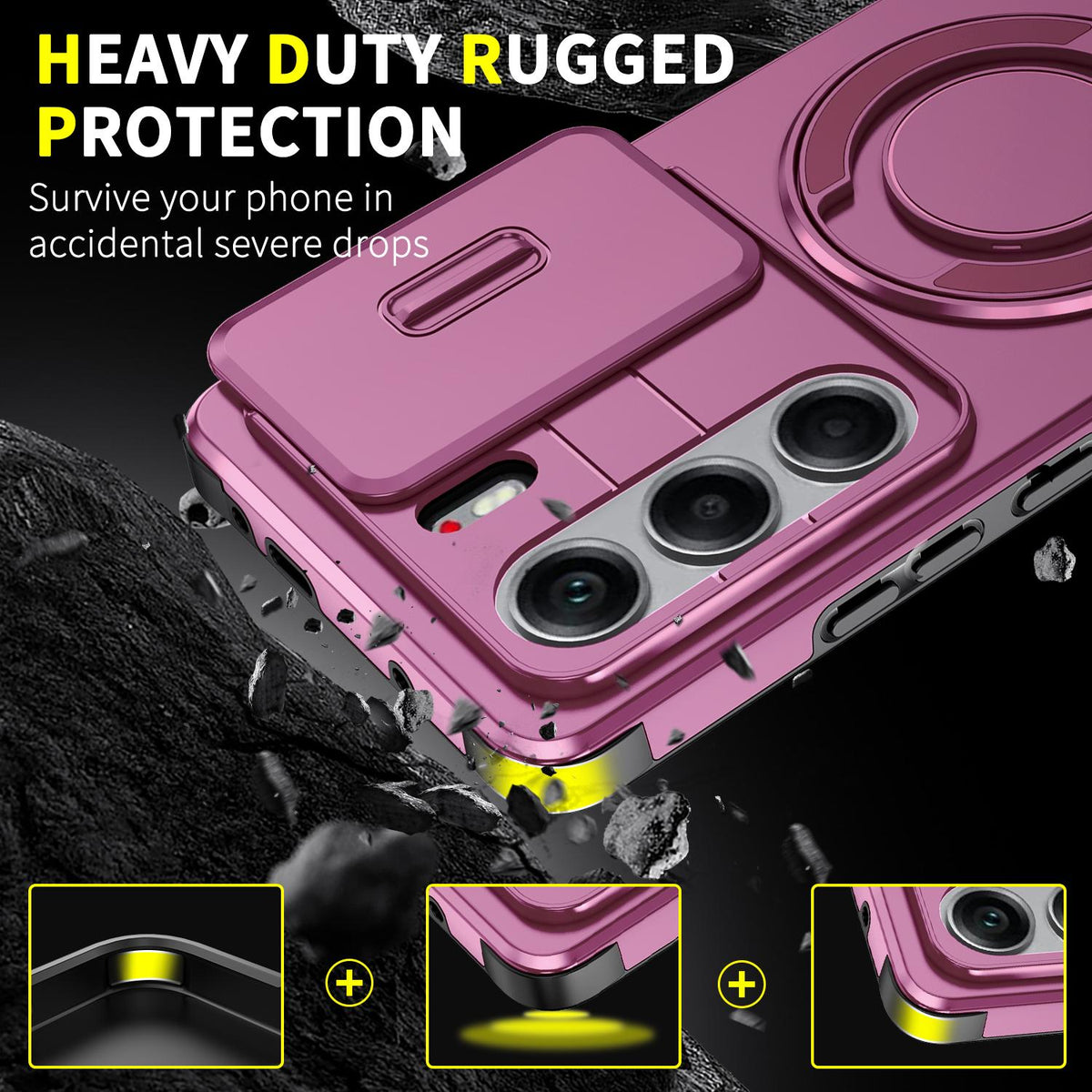 For Tecno Camon 40 Pro 4G Sliding Camshield Ring Holder Phone Case - Cherry Red - EDA010162901H