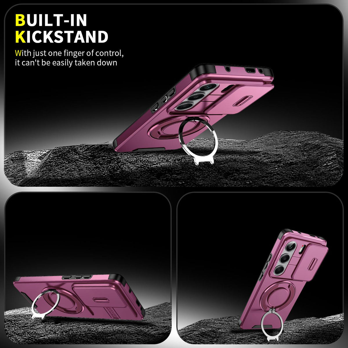 For Tecno Camon 40 Pro 4G Sliding Camshield Ring Holder Phone Case - Cherry Red - EDA010162901H