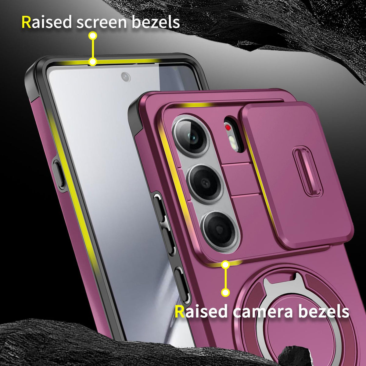 For Tecno Camon 40 Pro 4G Sliding Camshield Ring Holder Phone Case - Cherry Red - EDA010162901H