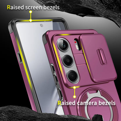 For Tecno Camon 40 Pro 4G Sliding Camshield Ring Holder Phone Case - Cherry Red - EDA010162901H