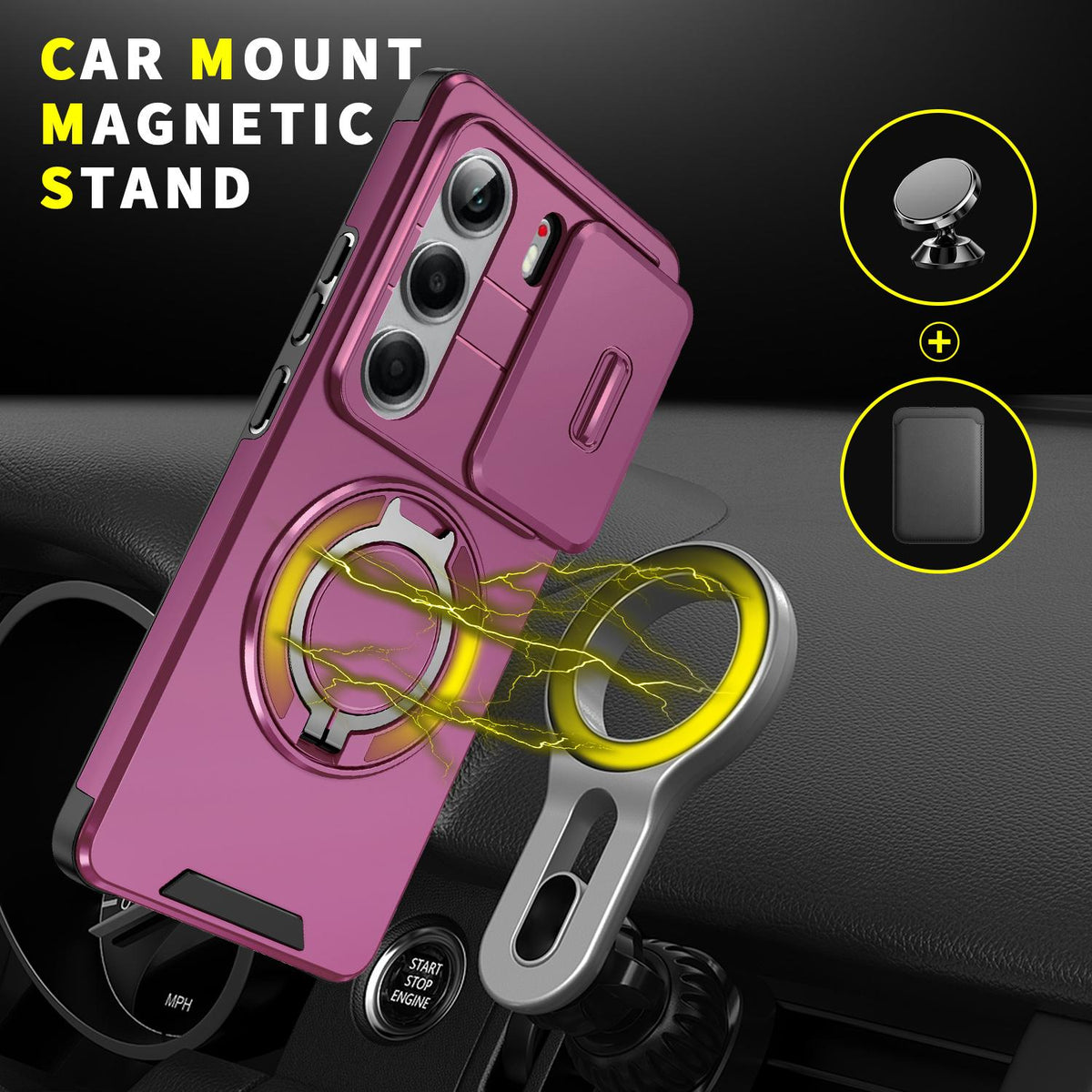 For Tecno Camon 40 Pro 4G Sliding Camshield Ring Holder Phone Case - Cherry Red - EDA010162901H