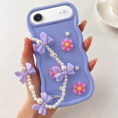 For iPhone Air Macaron Color Little Daisy and Pearl Phone Case with Bracelet Chain - Purple - EDA010167114D