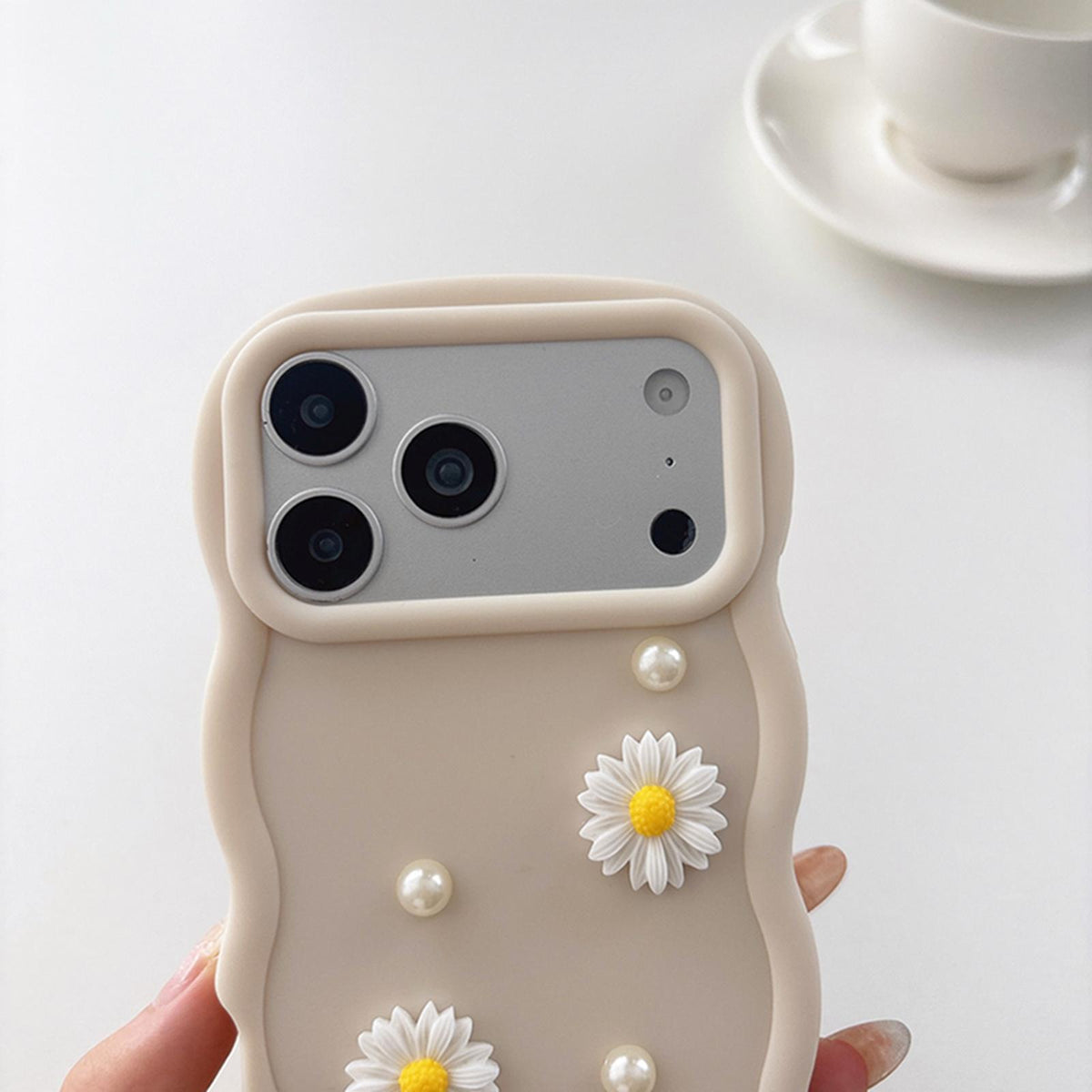 For iPhone 18 Macaron Color Little Daisy and Pearl Phone Case with Bracelet Chain - Pink - EDA010167104B