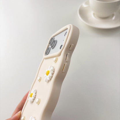 For iPhone 16 Macaron Color Little Daisy and Pearl Phone Case with Bracelet Chain - Red - EDA010167102A