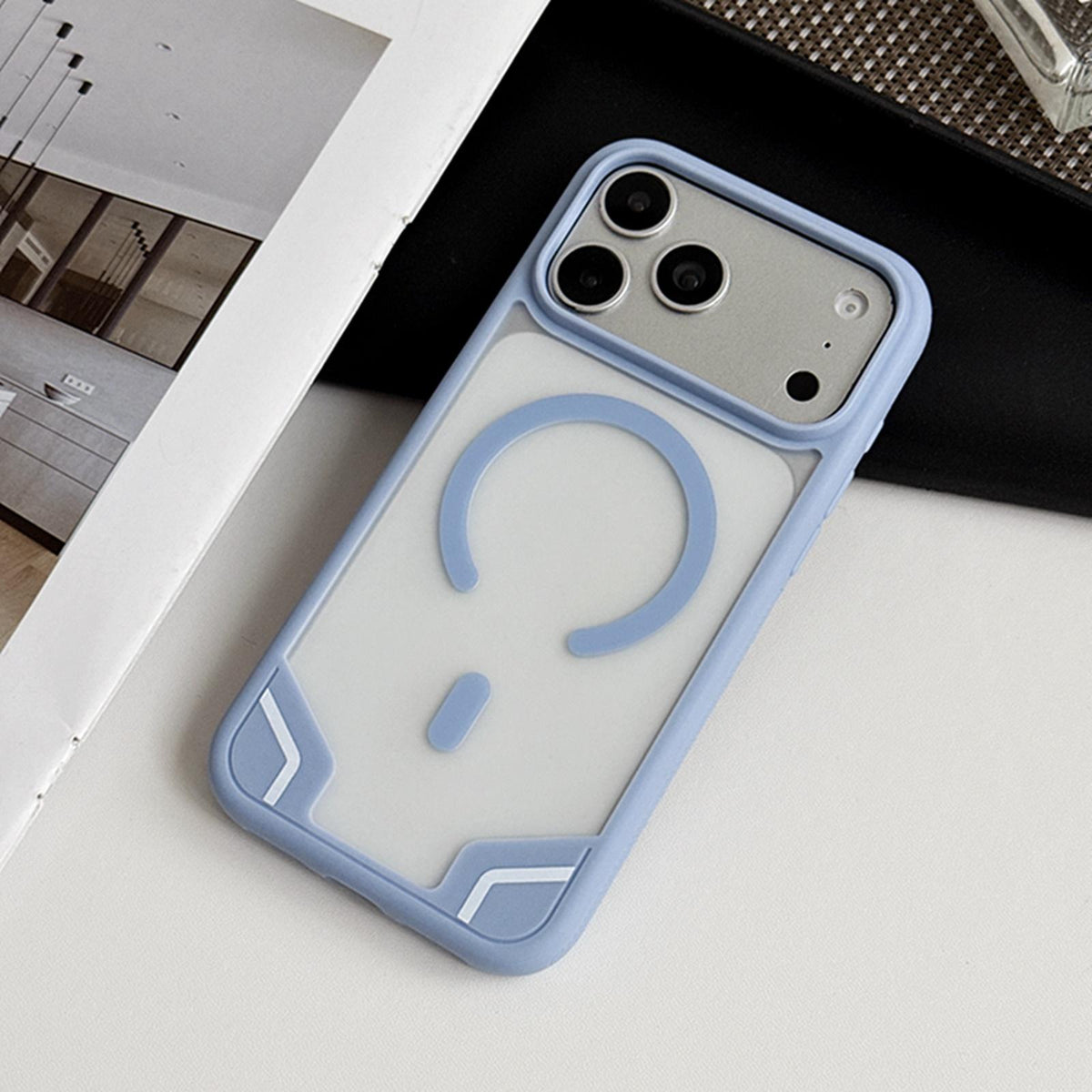 For iPhone 17 Pro Armor 2 in 1 TPU Hybrid PC Frosted Magnetic Phone Case - Blue - EDA010168102D