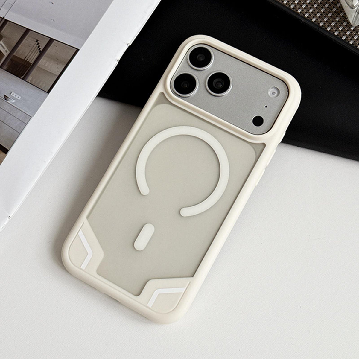For iPhone 18 Pro Armor 2 in 1 TPU Hybrid PC Frosted Magnetic Phone Case - White - EDA010168104B