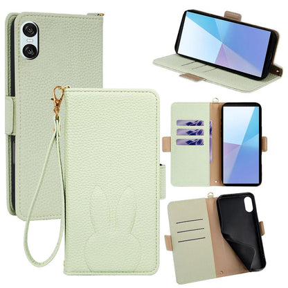 For Sony Xperia 10 VI Bunny Ears Side Magnetic Clasp Vegan Leather Phone Case with Wrist Strap - Green - EDA010169203B