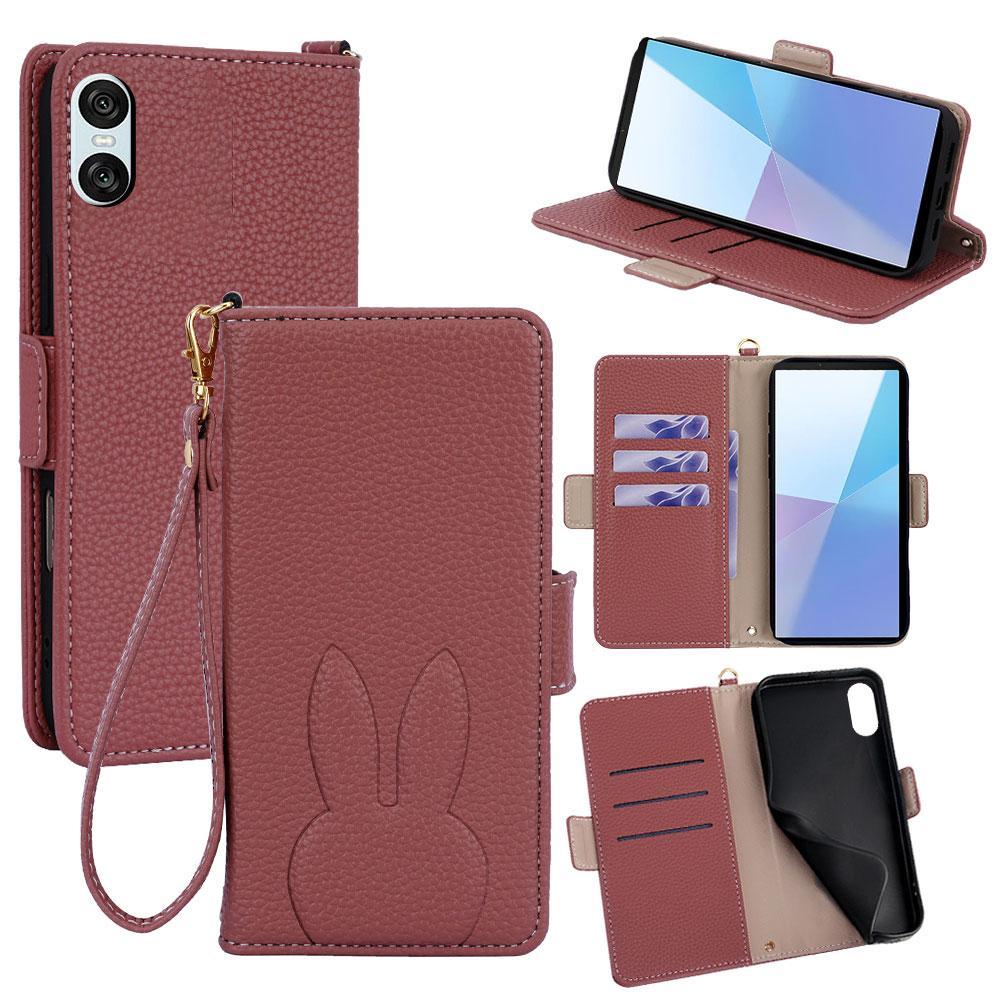 For Sony Xperia 10 VI Bunny Ears Side Magnetic Clasp Vegan Leather Phone Case with Wrist Strap - Red - EDA010169203D