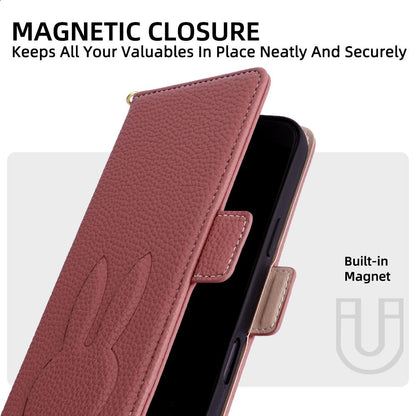 For Sony Xperia 1 VII Bunny Ears Side Magnetic Clasp Vegan Leather Phone Case with Wrist Strap - Red - EDA010169207D