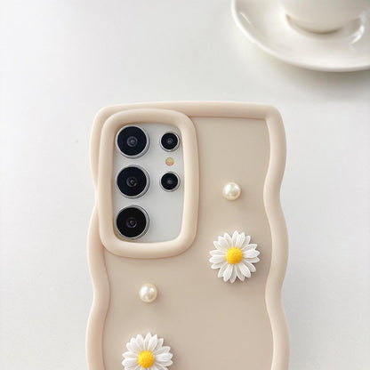 For Galaxy A57 5G Macaron Color Little Daisy and Pearl Phone Case with Bracelet Chain - Red - EDA010169305A
