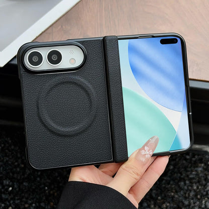 For iPhone Duo Folding Shaft Magnetic Litchi Texture Leather Phone Case - Black - EDA010173301A