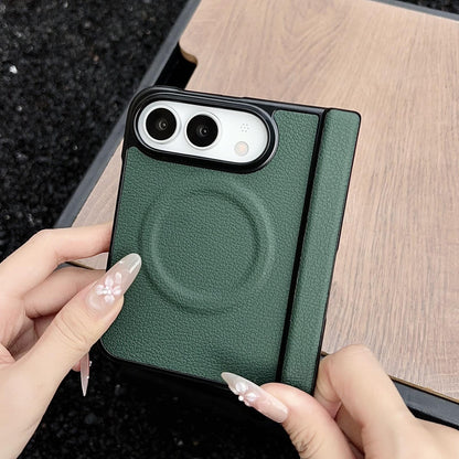 For iPhone Duo Folding Shaft Magnetic Litchi Texture Leather Phone Case - Wine Red - EDA010173301B