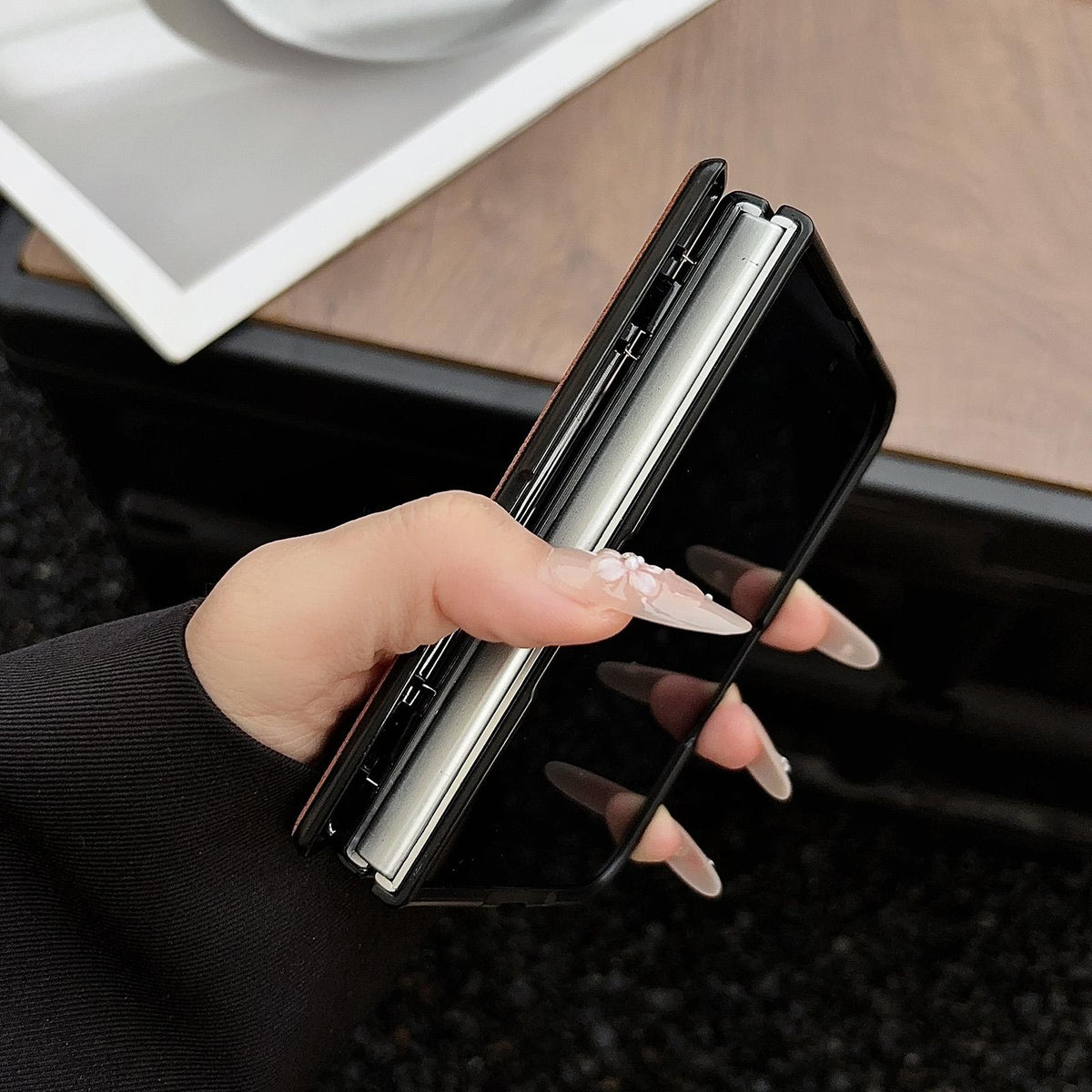 For iPhone Duo Folding Shaft Magnetic Litchi Texture Leather Phone Case - Wine Red - EDA010173301B