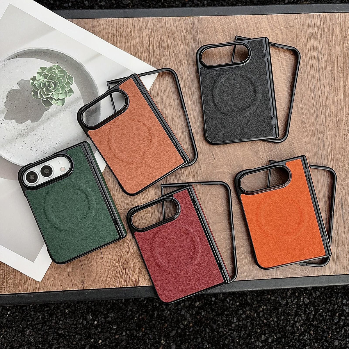 For iPhone Duo Folding Shaft Magnetic Litchi Texture Leather Phone Case - Dark Green - EDA010173301C