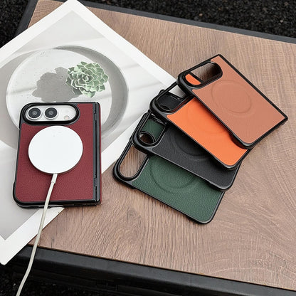 For iPhone Duo Folding Shaft Magnetic Litchi Texture Leather Phone Case - Dark Green - EDA010173301C
