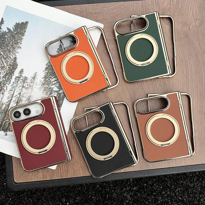 For iPhone Duo Litchi Texture Electroplated Rotating Bracket Magnetic Phone Case - Black - EDA010173501A