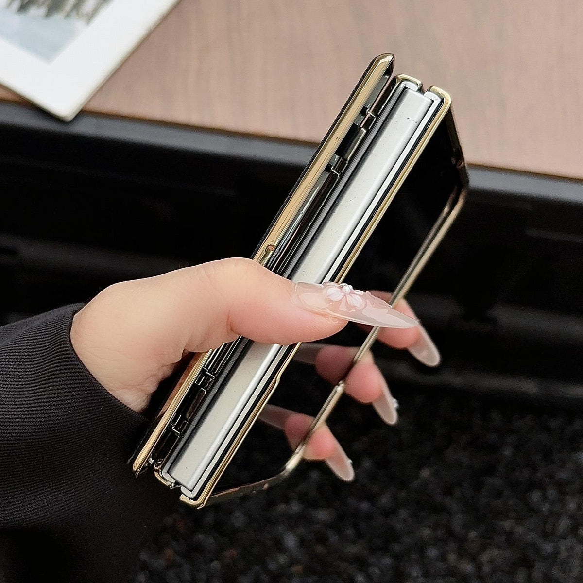 For iPhone Duo Litchi Texture Electroplated Rotating Bracket Magnetic Phone Case - Brown - EDA010173501D