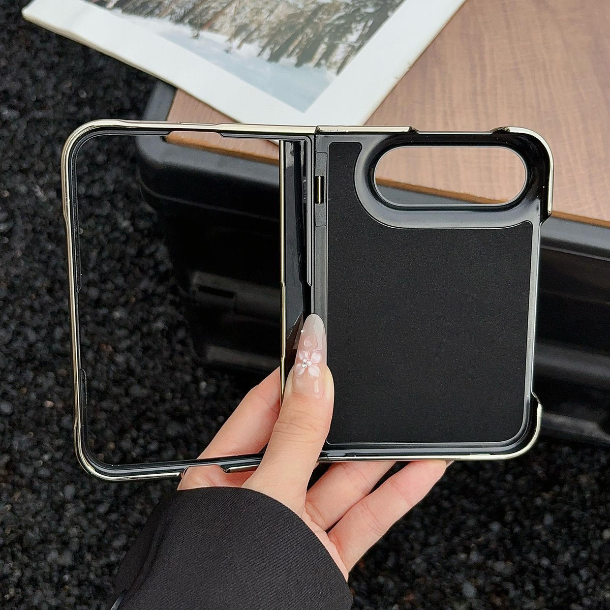 For iPhone Duo Litchi Texture Electroplated Rotating Bracket Magnetic Phone Case - Brown - EDA010173501D