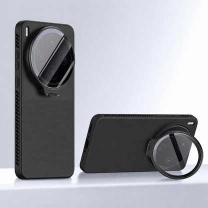 For vivo X300 Flip-Out Camera Cover Stand Honeycomb Cooling Phone Case - Black - EDA010175604C