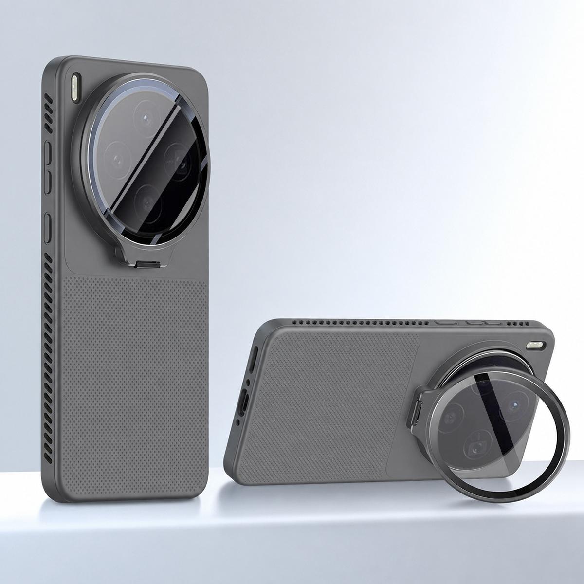 For vivo X300 Flip-Out Camera Cover Stand Honeycomb Cooling Phone Case - Grey - EDA010175604E