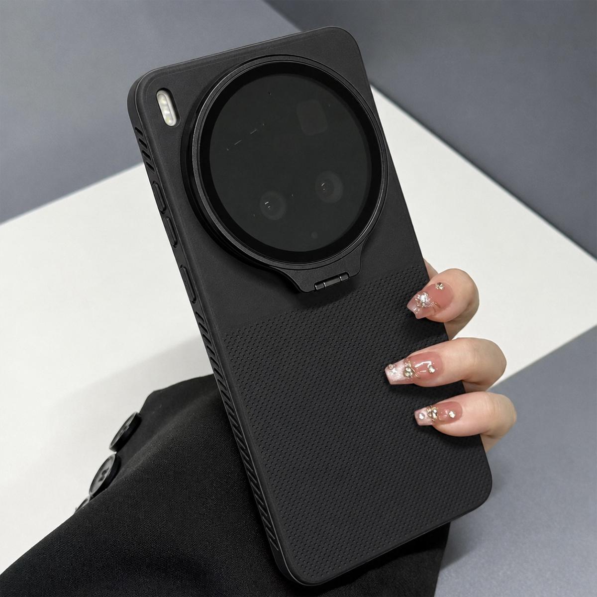 For vivo X300s Flip-Out Camera Cover Stand Honeycomb Cooling Phone Case - Black - EDA010175606C