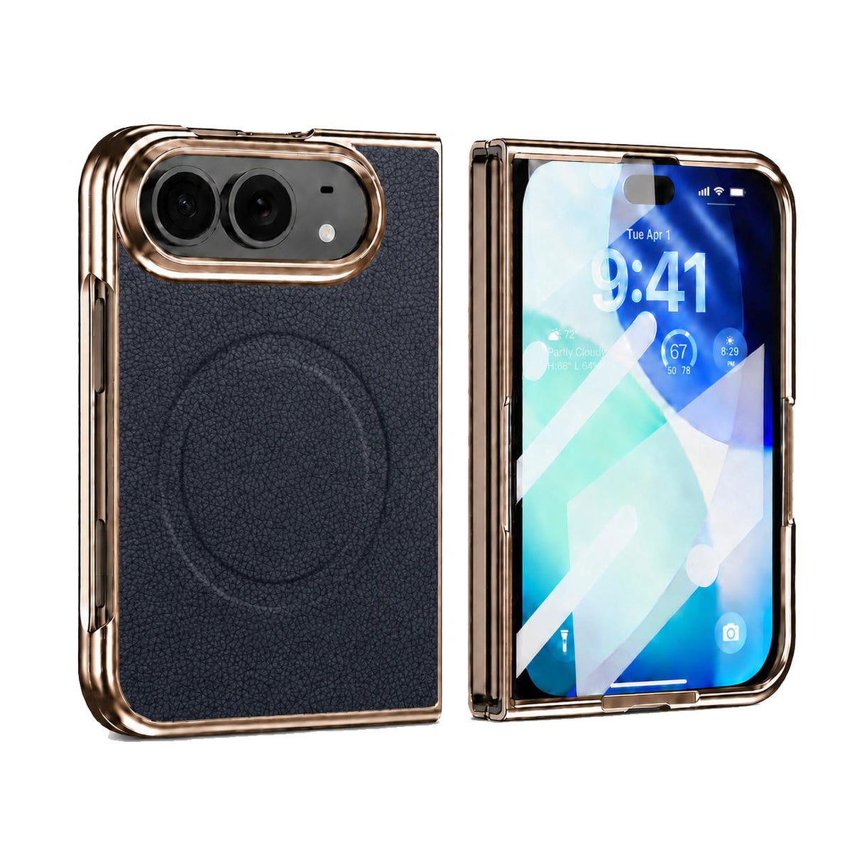 For iPhone Duo Litchi Texture Magnetic Integrated Film Phone Case - Black - EDA010176601A