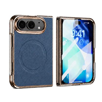 For iPhone Duo Litchi Texture Magnetic Integrated Film Phone Case - Blue - EDA010176601B