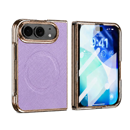 For iPhone Duo Litchi Texture Magnetic Integrated Film Phone Case - Purple - EDA010176601E