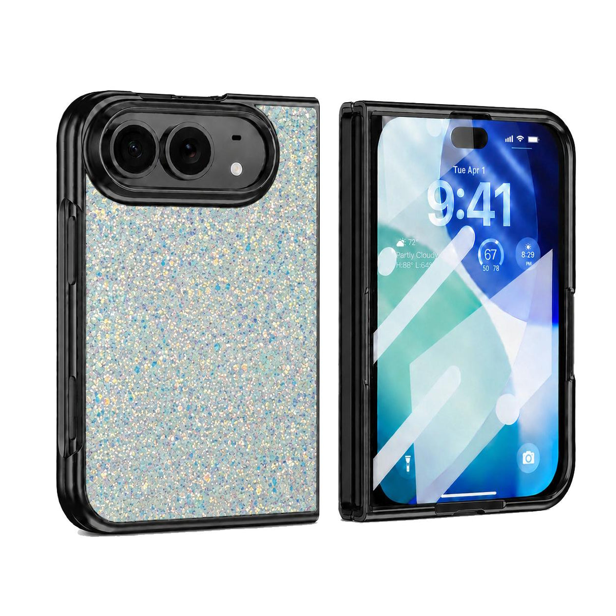 For iPhone Duo Flash Diamond Integrated Film Phone Case - White - EDA010176701D