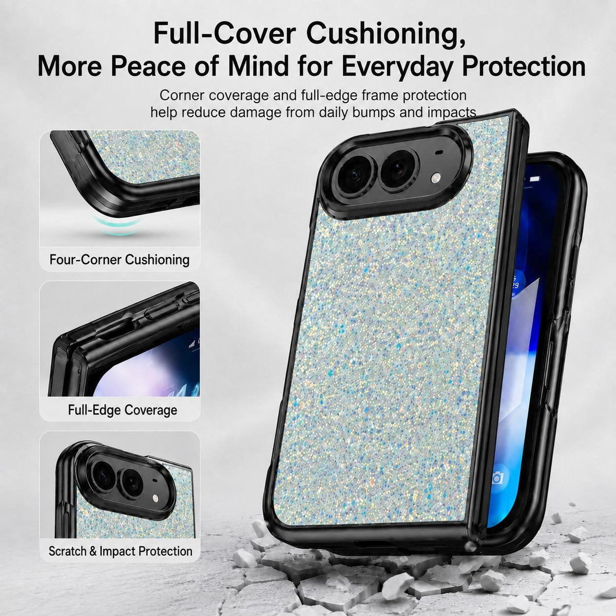 For iPhone Duo Flash Diamond Integrated Film Phone Case - White - EDA010176701D