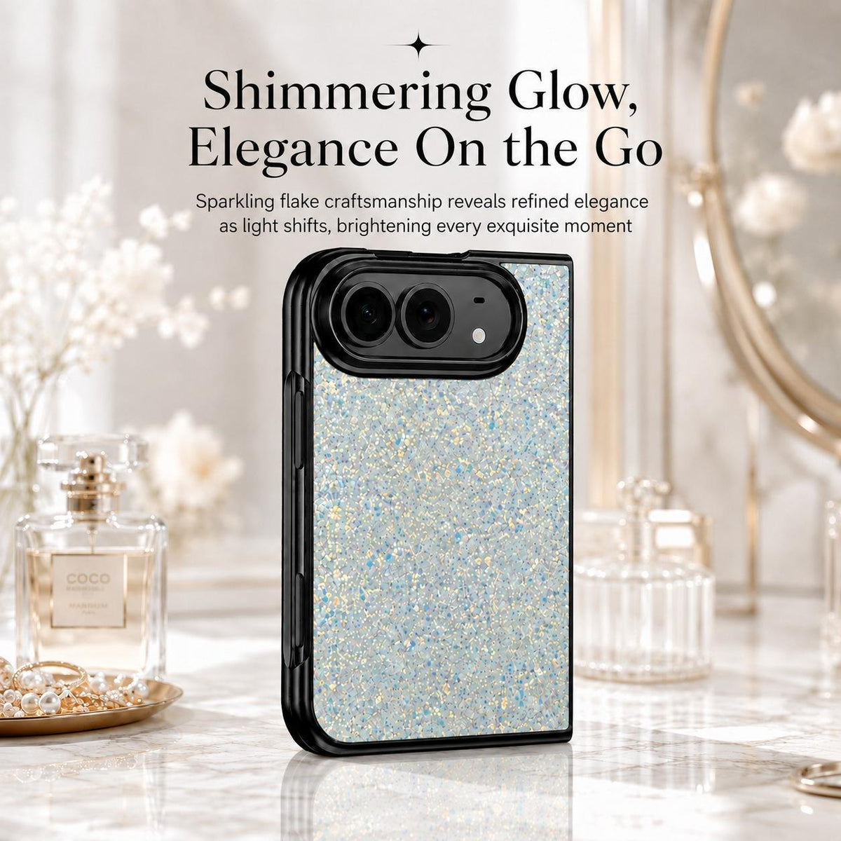 For iPhone Duo Flash Diamond Integrated Film Phone Case - White - EDA010176701D
