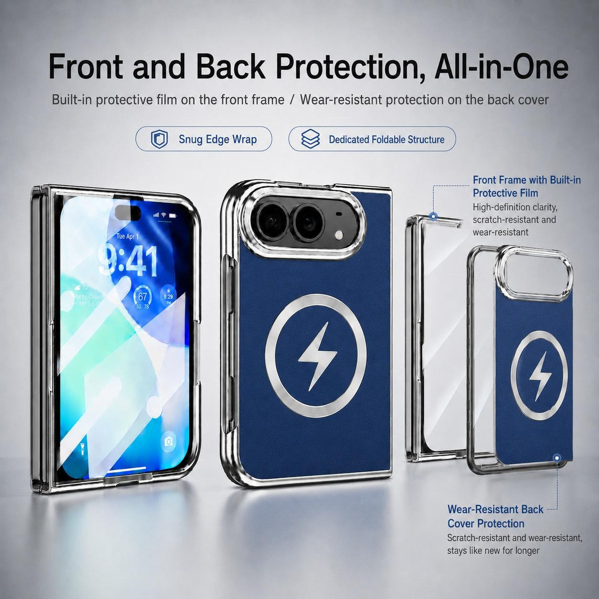 For iPhone Duo Flash Magnetic Integrated Film Phone Case - Blue - EDA010177101D