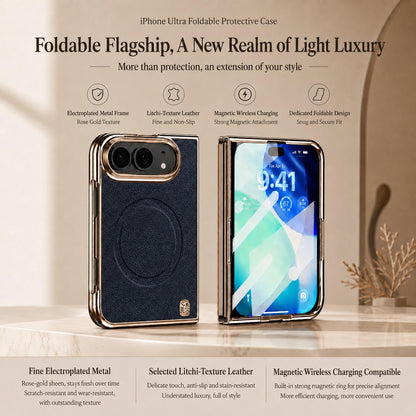 For iPhone Duo Litchi-Grain Magnetic Integrated Screen Protector Phone Case - Blue - EDA010177901B