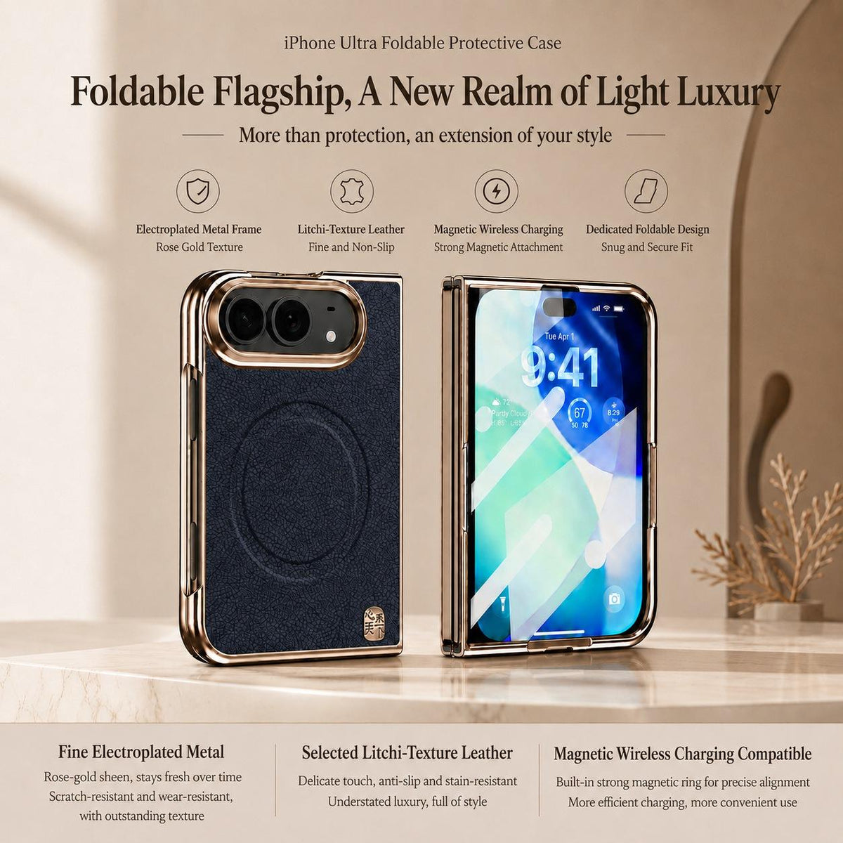 For iPhone Duo Litchi-Grain Magnetic Integrated Screen Protector Phone Case - Green - EDA010177901C