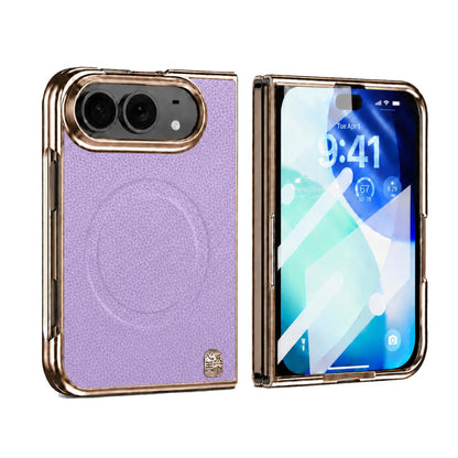 For iPhone Duo Litchi-Grain Magnetic Integrated Screen Protector Phone Case - Purple - EDA010177901E