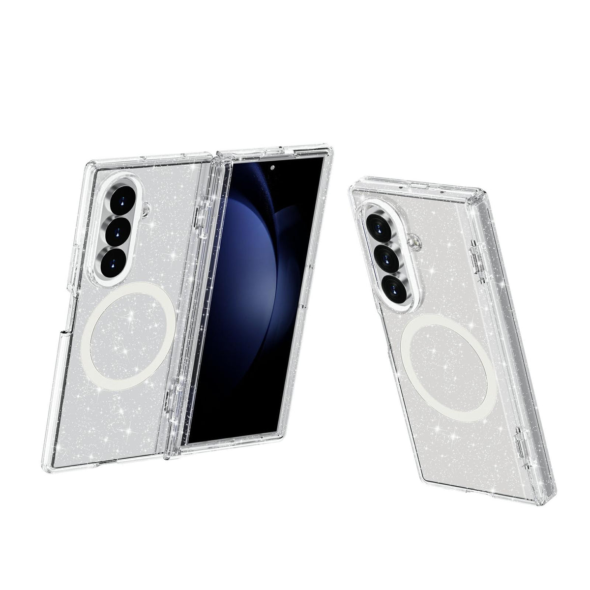 For Galaxy Z Fold8 Ultra 5G Terminator Style Glitter Powder MagSafe Magnetic Phone Case - White - EDA010178102A