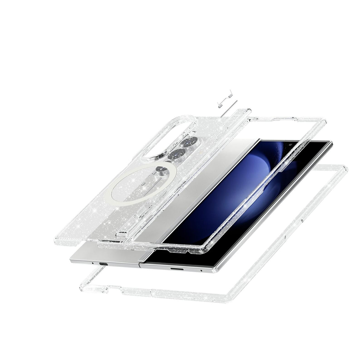 For Galaxy Z Fold8 Ultra 5G Terminator Style Glitter Powder MagSafe Magnetic Phone Case - White - EDA010178102A