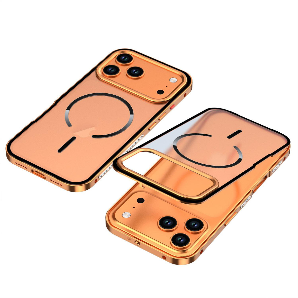 For iPhone 18 Pro Max Single-sided Snap Buckle Metal Frame Frosted MagSafe Phone Case - Orange - EDA010178601A