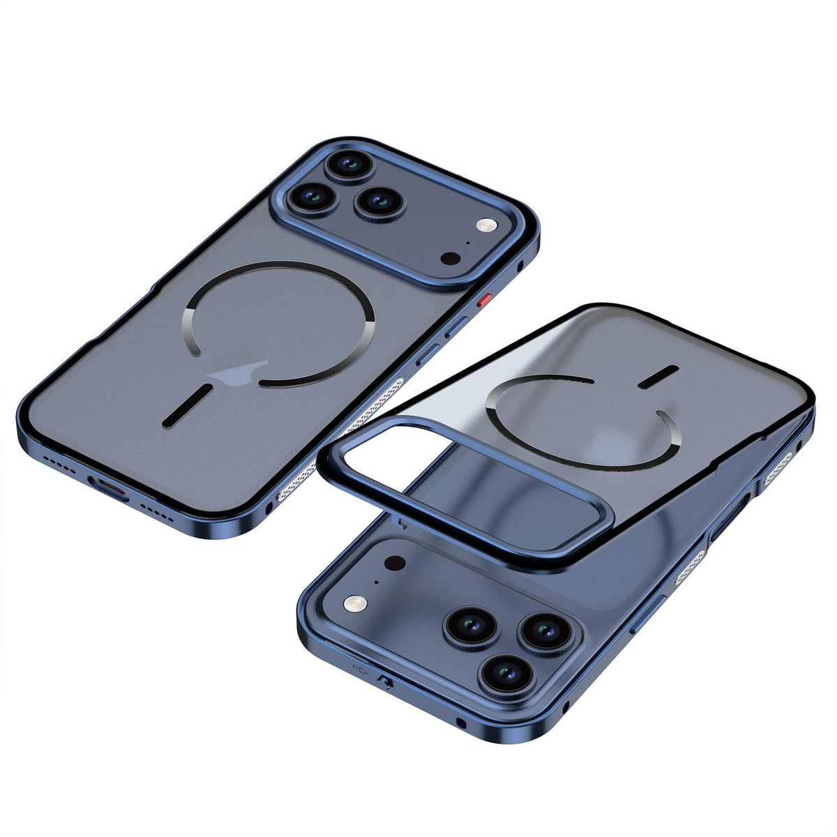 For iPhone 18 Pro Max Single-sided Snap Buckle Metal Frame Frosted MagSafe Phone Case - Titanium Blue - EDA010178601C
