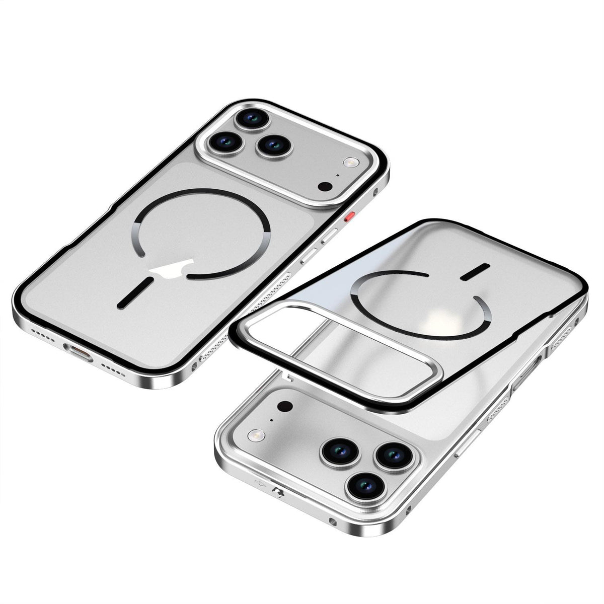 For iPhone 18 Pro Max Single-sided Snap Buckle Metal Frame Frosted MagSafe Phone Case - Silver - EDA010178601E