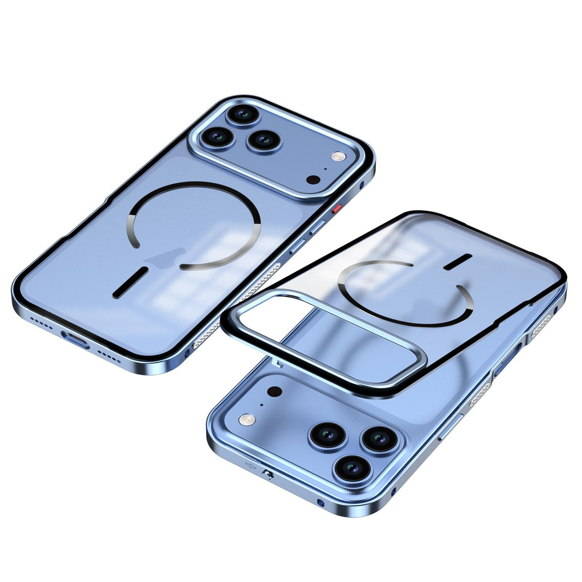 For iPhone 18 Pro Max Single-sided Snap Buckle Metal Frame Frosted MagSafe Phone Case - Light Blue - EDA010178601F