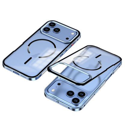 For iPhone 18 Pro Max Single-sided Snap Buckle Metal Frame Frosted MagSafe Phone Case - Light Blue - EDA010178601F