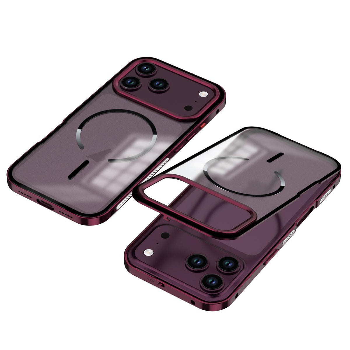 For iPhone 18 Pro Max Single-sided Snap Buckle Metal Frame Frosted MagSafe Phone Case - Cherry Red - EDA010178601G