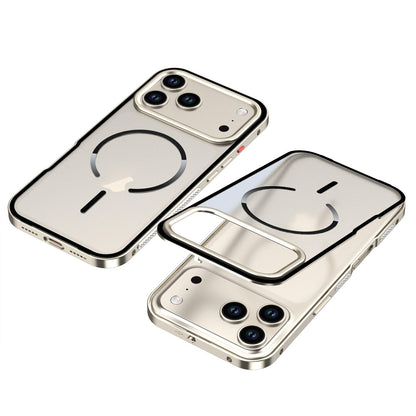 For iPhone 18 Pro Single-sided Snap Buckle Metal Frame Frosted MagSafe Phone Case - Titanium - EDA010178602D
