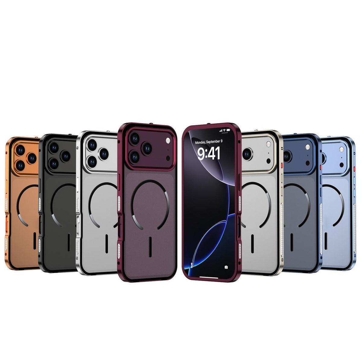 For iPhone 18 Pro Max Single-sided Snap Buckle Metal Frame Frosted MagSafe Phone Case - Orange - EDA010178601A