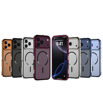 For iPhone 18 Pro Single-sided Snap Buckle Metal Frame Frosted MagSafe Phone Case - Light Blue - EDA010178602F