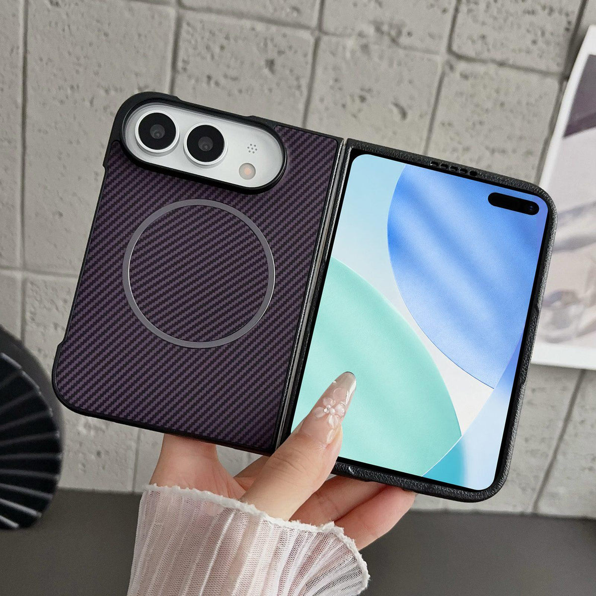 For iPhone Duo Fiber Texture Fine Circle Magnetic Phone Case - Purple - EDA010180201B
